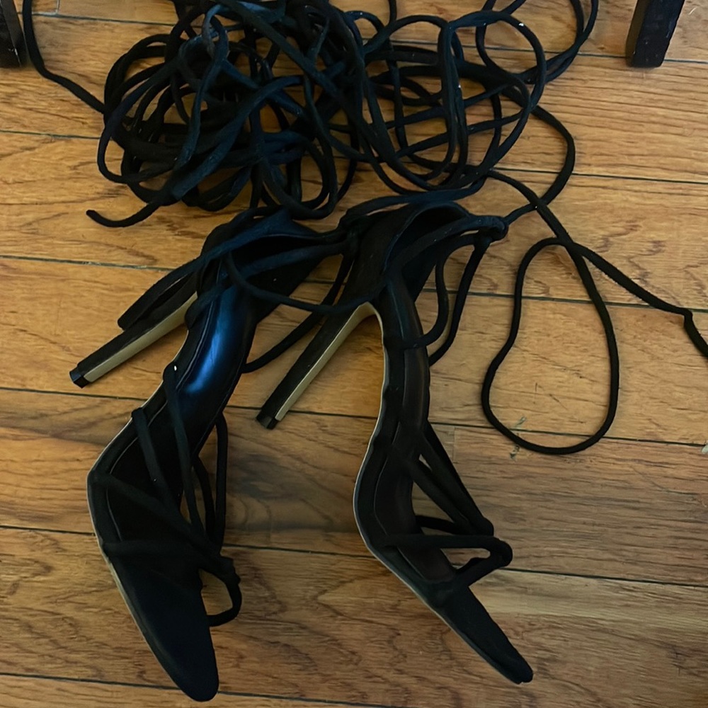 5inch around there wrap all the way to thigh black heels
